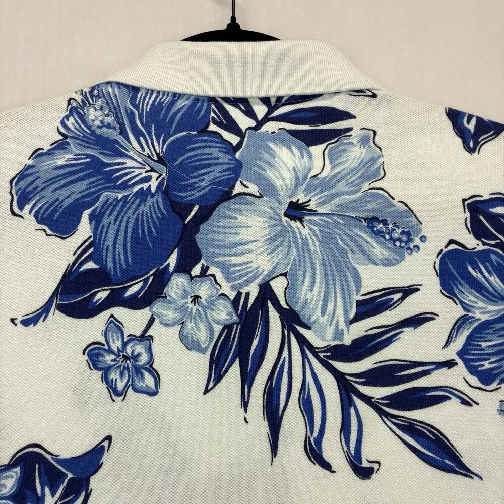 Polo Ralph Lauren Men’s M Floral Hibiscus Polo Shirt Blue White Custom Slim